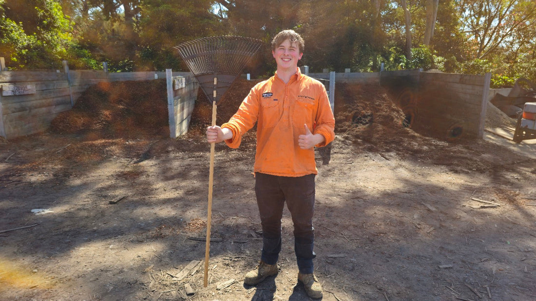 General Store team member in the Upper Beaconsfield mulch yard