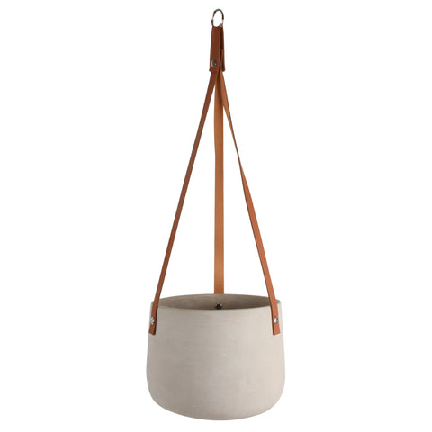 Abiliene Concrete Hanging Pot With Leather Straps 18 x 18 x 15cm
