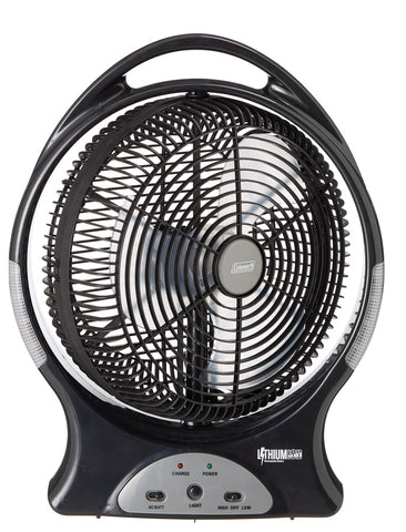 Coleman™ 240V/12V Rechargeable Lithium Ion Fan with LED Lights 12 Inch/30cm