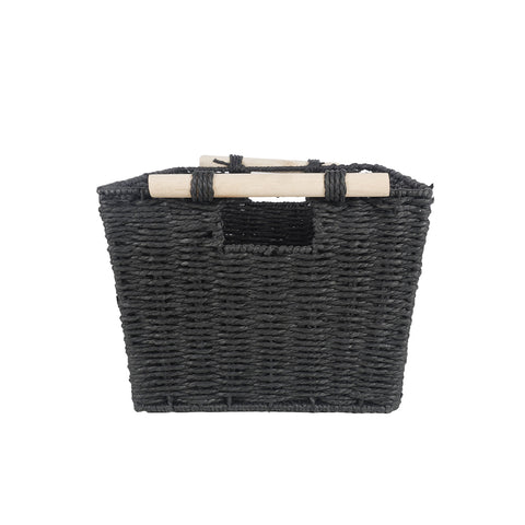 Black Paper Rope Basket With Wooden Handle