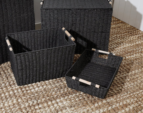 Cercy Paper Rope Organiser Black With Wooden Handle 46 x 33 x 11 cm