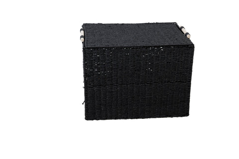 Black Paper Rope Basket With Lid / Collapsible