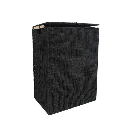 Black Paper Rope Basket With Lid / Collapsible