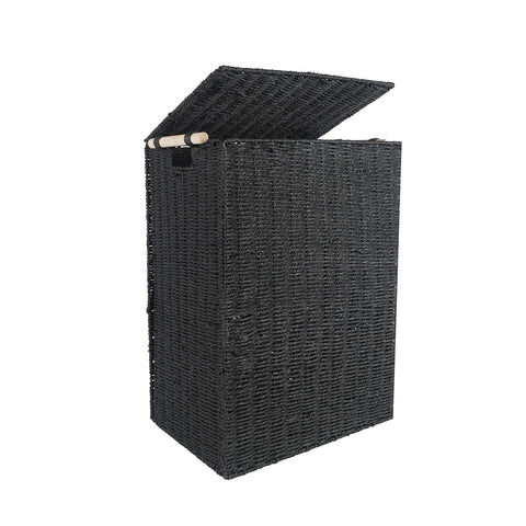Black Paper Rope Basket With Lid / Collapsible