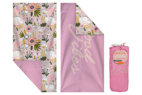 Good Vibes™ Premium Quick Dry 300gsm Microfibre Waffle, Double Sided Beach Towel - Peony Bloom