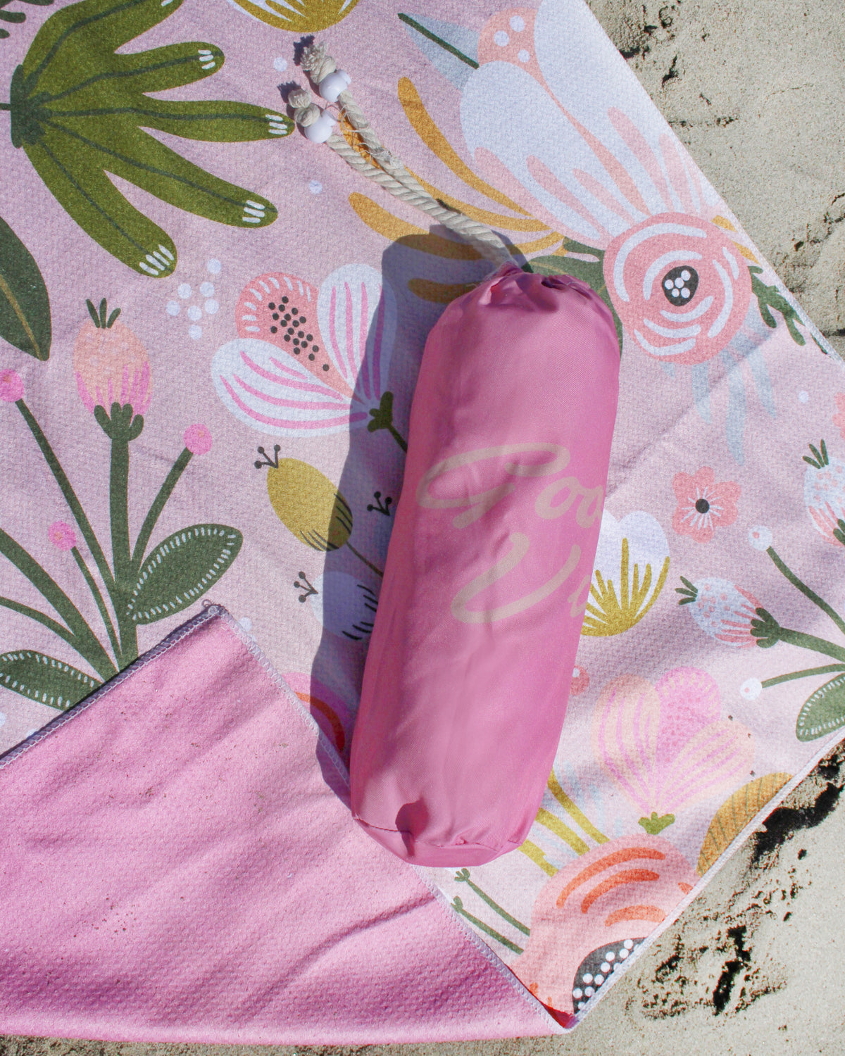 Good Vibes™ Premium Quick Dry 300gsm Microfibre Waffle, Double Sided Beach Towel - Peony Bloom