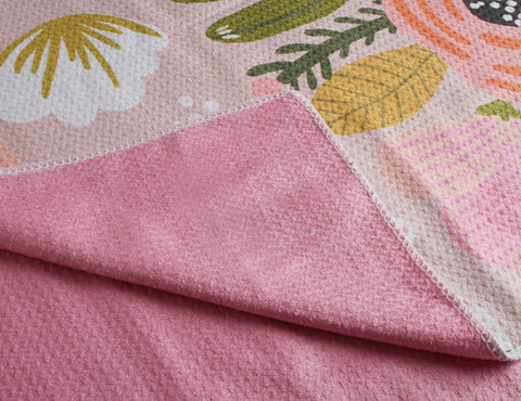 Good Vibes™ Premium Quick Dry 300gsm Microfibre Waffle, Double Sided Beach Towel - Peony Bloom