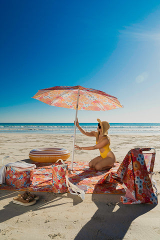 Good Vibes™ 1.8m Beach Umbrella with Carry Bag, Shoulder Strap - Retro Summer