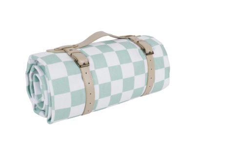 Good Vibes™ Family Picnic Blanket, Carry Strap, Oxford Fleece, Waterproof Base - Sage Check