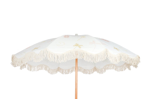 Good Vibes™ 2m Luxe 100% Canvas Beach Umbrella, UV50+, Wood Pole, Cotton Tassels, Tilting Feature - Coco And Waves