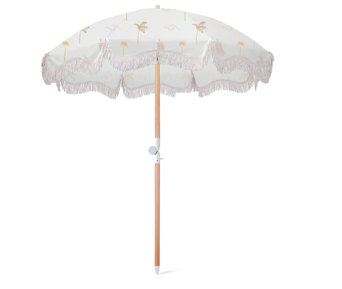 Good Vibes™ 2m Luxe 100% Canvas Beach Umbrella, UV50+, Wood Pole, Cotton Tassels, Tilting Feature - Coco And Waves