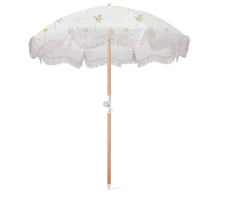 Good Vibes™ 2m Luxe 100% Canvas Beach Umbrella, UV50+, Wood Pole, Cotton Tassels, Tilting Feature - Coco And Waves