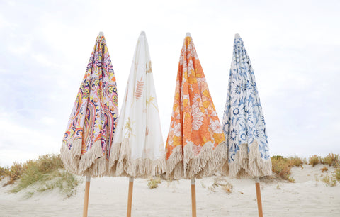 Good Vibes™ 2m Luxe 100% Canvas Beach Umbrella, UV50+, Wood Pole, Cotton Tassels, Tilting Feature - Coco And Waves