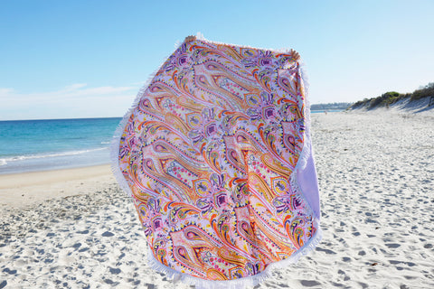 Good Vibes™ Round 400gsm Microfibre Beach Towel with Tassels 150cm Diameter - Nomad Paisley