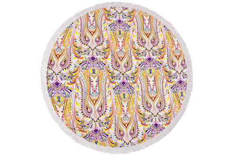 Good Vibes™ Round 400gsm Microfibre Beach Towel with Tassels 150cm Diameter - Nomad Paisley
