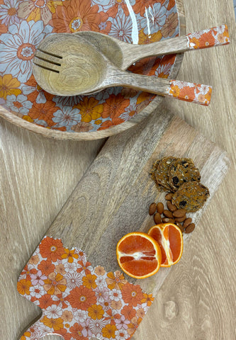 Good Vibes™ 2pc Mango Wood & Enamel Salad Servers 24cm- Hippie Daisies