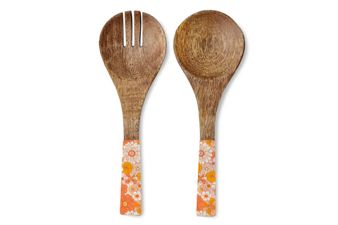 Good Vibes™ 2pc Mango Wood & Enamel Salad Servers 24cm- Hippie Daisies