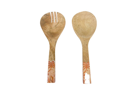 Good Vibes™ 2pc Mango Wood & Enamel Salad Servers 24cm - Moroccan Palm