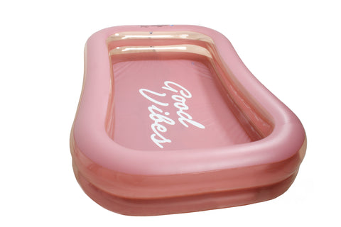 Good Vibes™ Inflatable Family Swimming Pool Extra Large Twin Tube Heavy Duty PVC Pink  262x175x50cm