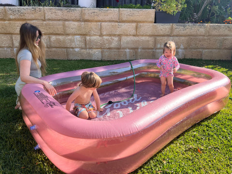 Good Vibes™ Inflatable Family Swimming Pool Extra Large Twin Tube Heavy Duty PVC Pink  262x175x50cm
