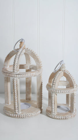 Bryony Mango Wood Lantern Small Cream