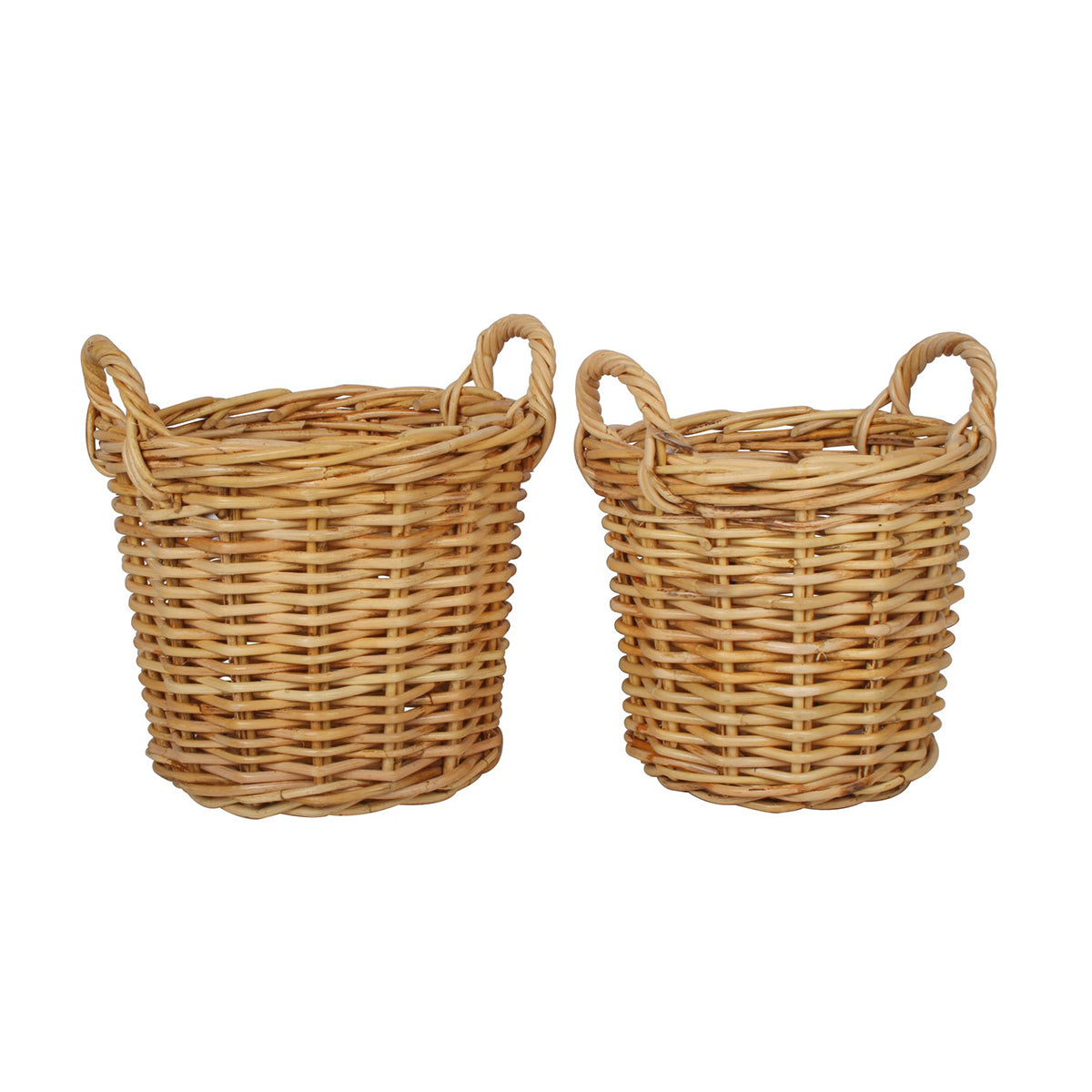 Cheche Set Of 2 Rattan Cane Cylinder Log Storage Baskets  with Carry Handles