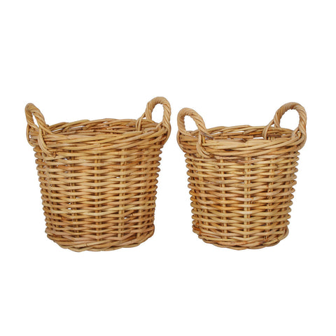 Cheche Set Of 2 Rattan Cane Cylinder Log Storage Baskets  with Carry Handles