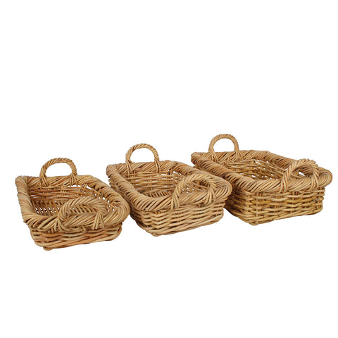 Chelle Set Of 3 Rattan Cane Square Log Storage GIft Baskets with Handles