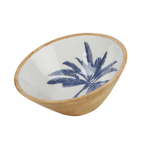 Belize Blue Palm Bowl Mango Wood Enamel