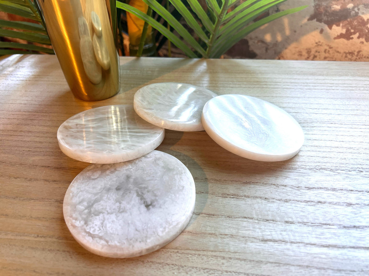 Ophelia Set of 4 Resin Coasters - Pearl