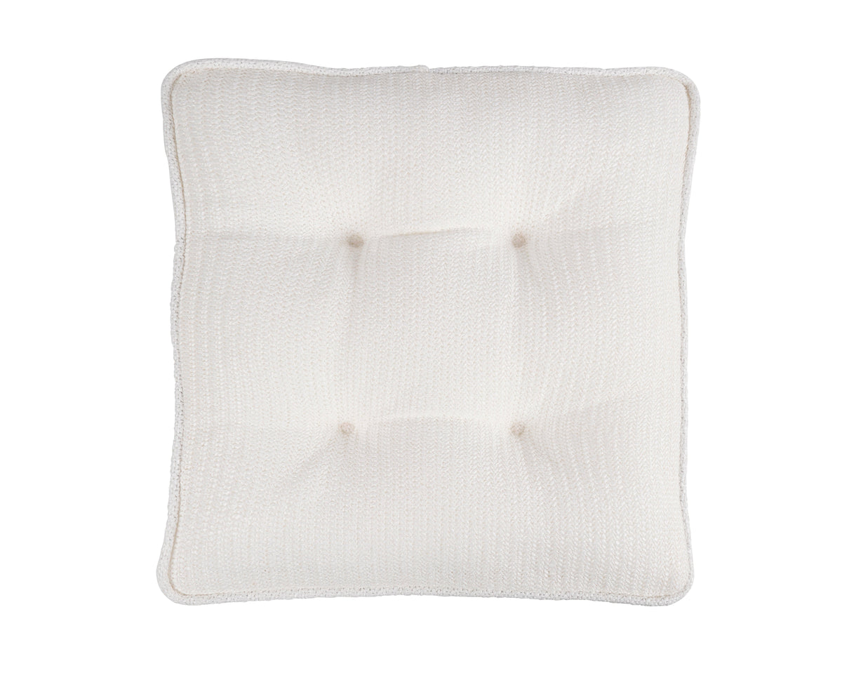 White outdoor seat cushion with button detail, 42 x 40 x 5 cm
