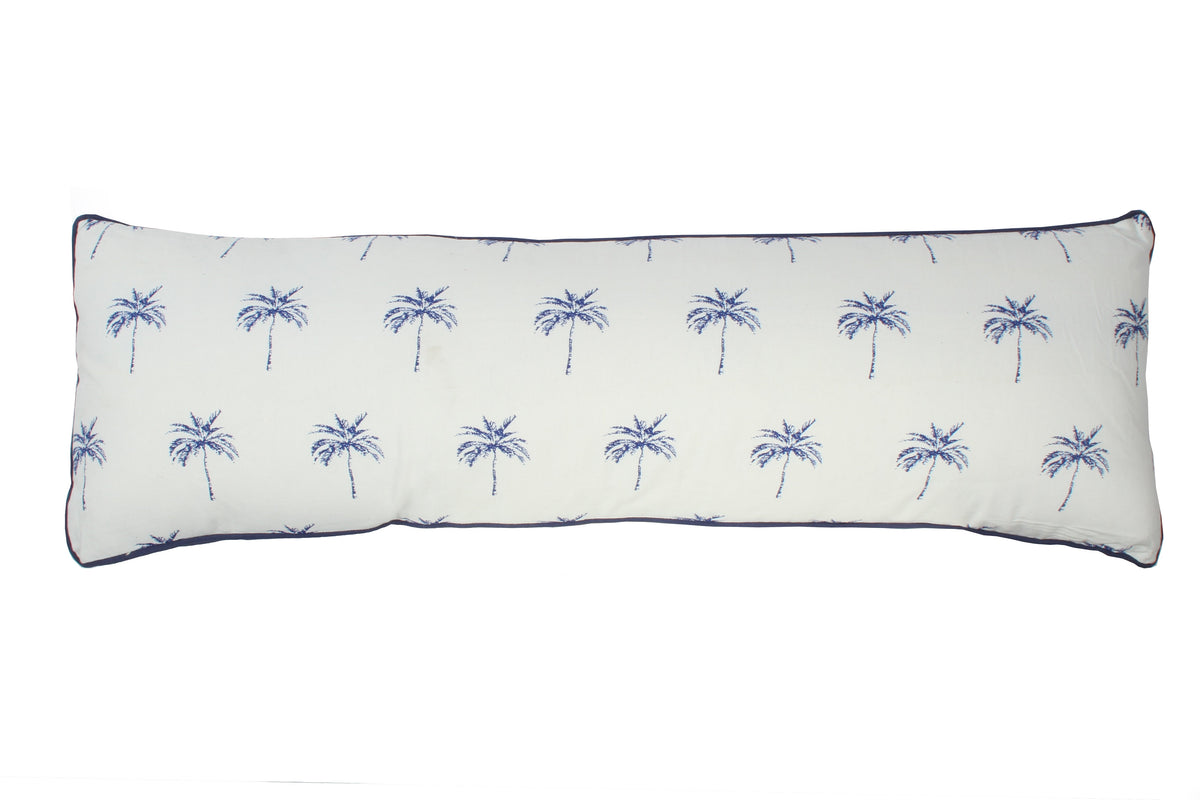 Belize Blue Multi Palm Print Filled Cush With Piping 90 X 30cm