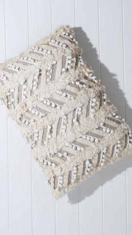 Cream Tassel Pom Pom Cushion 60 x 40cm