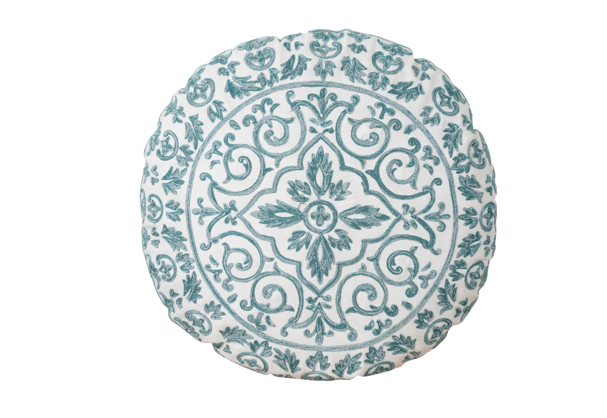 Athena Blue Embroidered Cushion Round 40cm