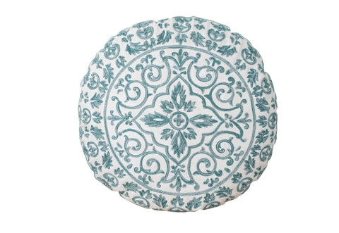 Athena Blue Embroidered Cushion Round 40cm
