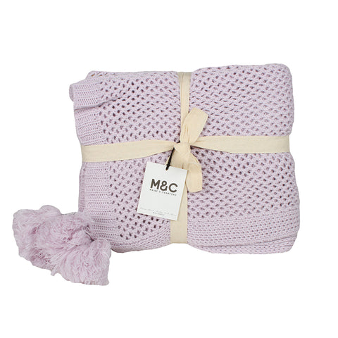 Barnes Chunky Knit Throw With Tassels Lilac