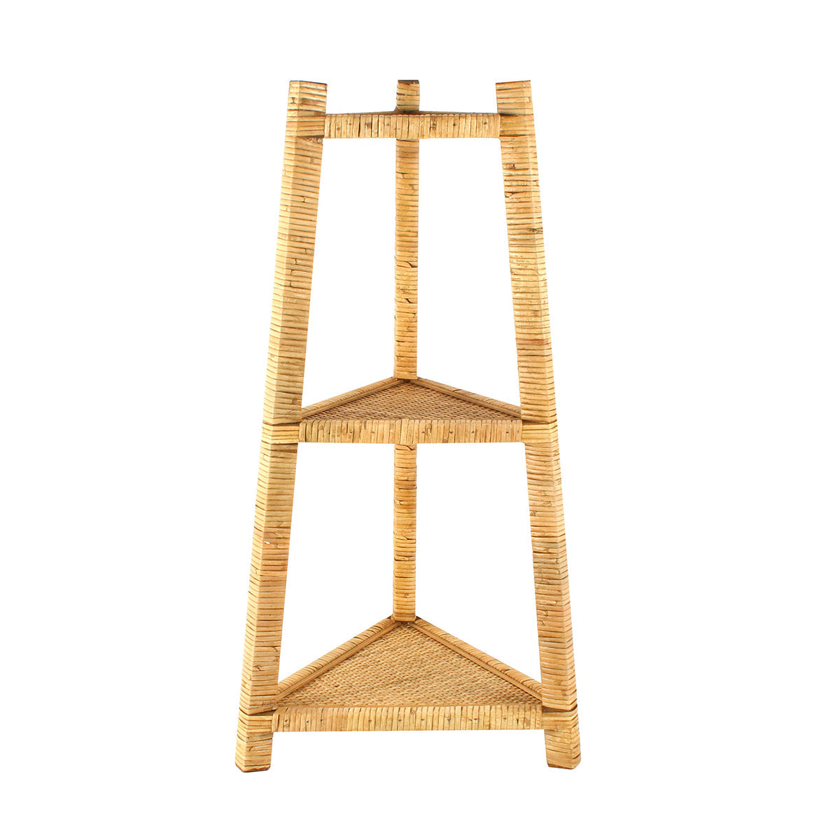 3 Tier Natural Rattan Triangle Shelf, 70 X 38 X 33cm