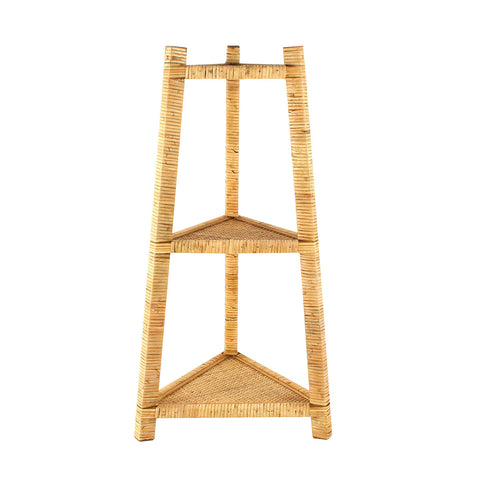 3 Tier Natural Rattan Triangle Shelf, 70 X 38 X 33cm