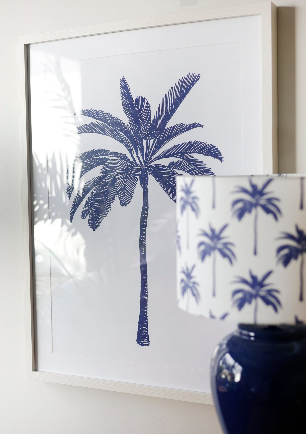 Belize Blue Watercolour Palm Framed Canvas 80 x 60cm