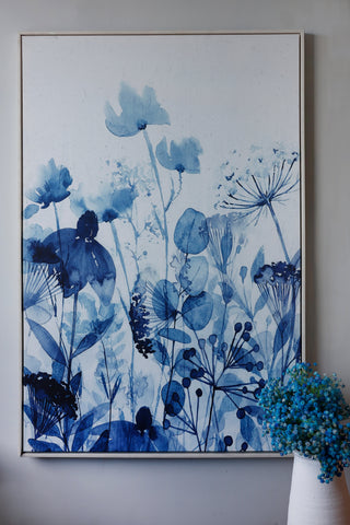 Carina Blue Floral Canvas With Frame 120 x 80cm