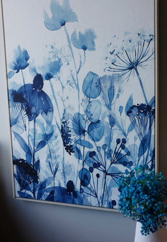 Carina Blue Floral Canvas With Frame 120 x 80cm