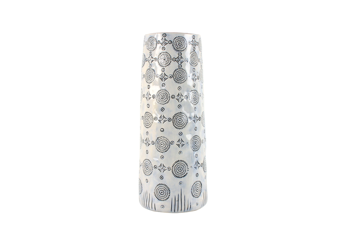 Aleks Ceramic Embossed Vase 34 X 14 X 14 cm