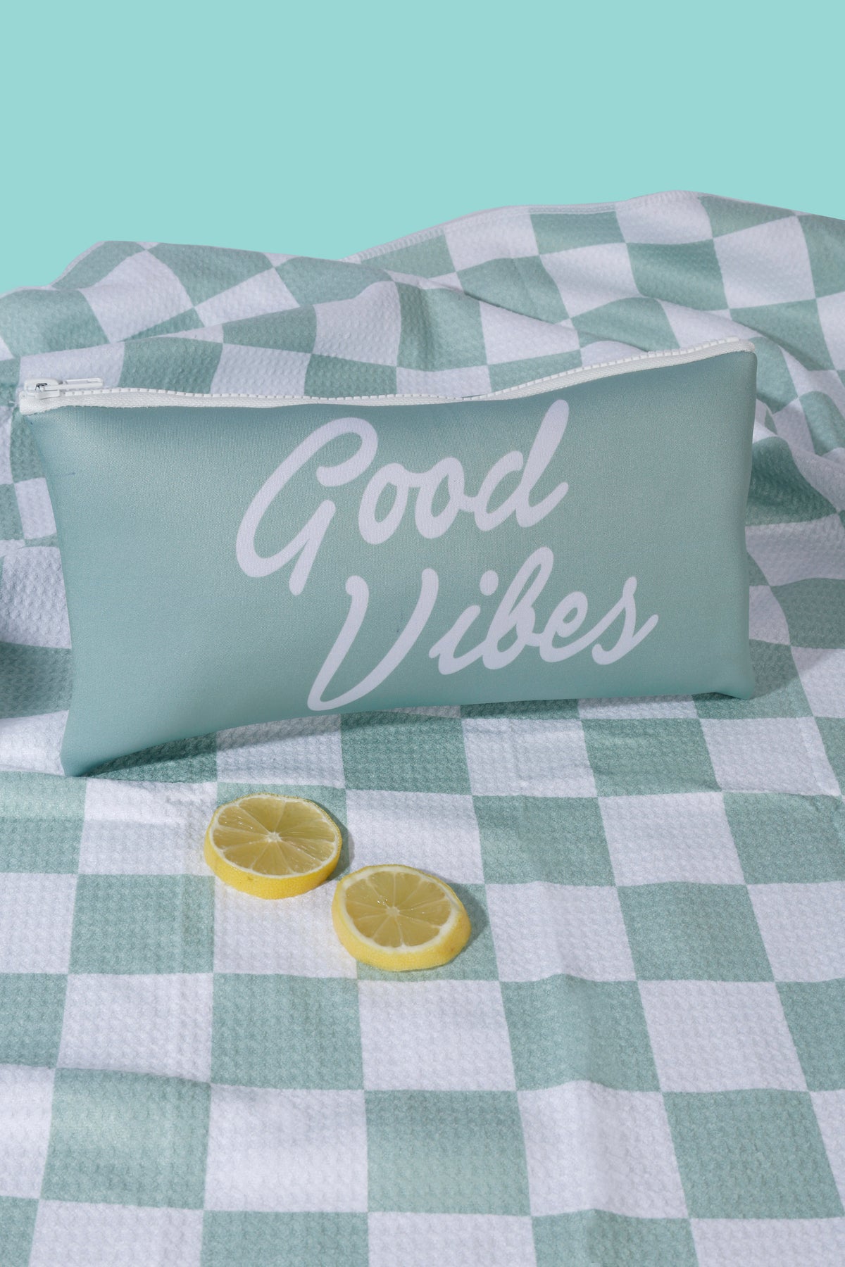 Good Vibes™ Premium Quick Dry 300gsm Microfibre Waffle, Double Sided Beach Towel - Sage Check