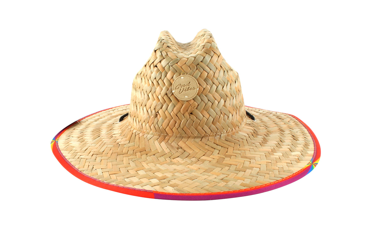 Good Vibes™ Straw Beach Hat with Chin Strap - Rainbow