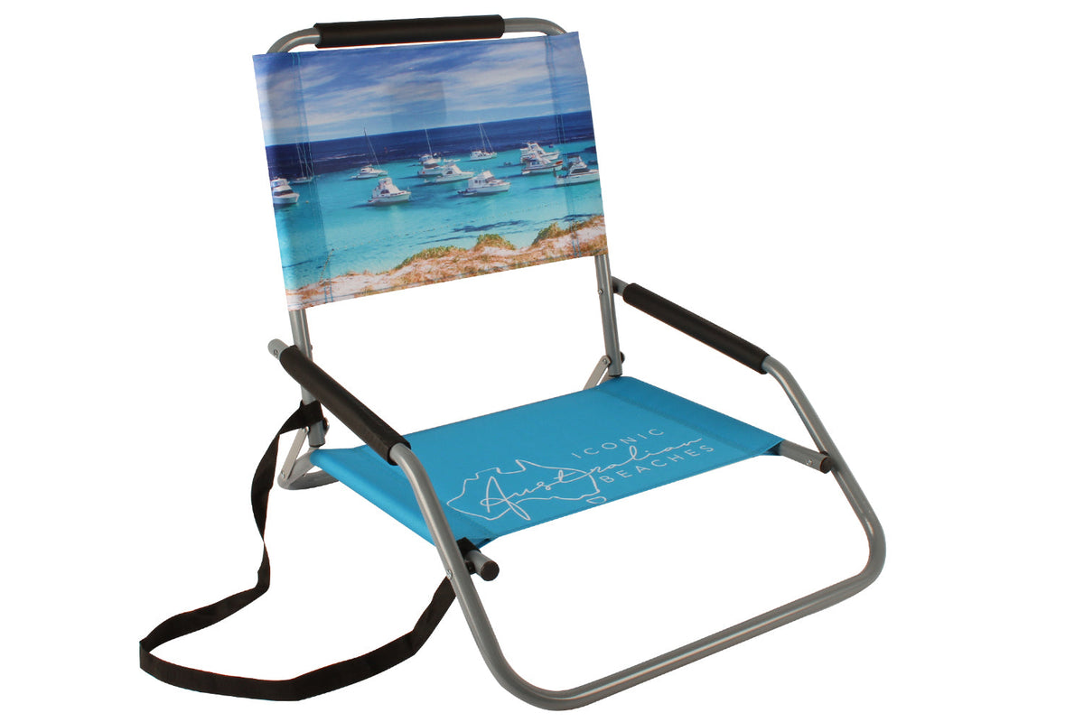 Good Vibes™ Foldable Beach Chair with Carry Strap, Lightweight & Portable, High Back, Powder Coated Frame - Rottnest Island