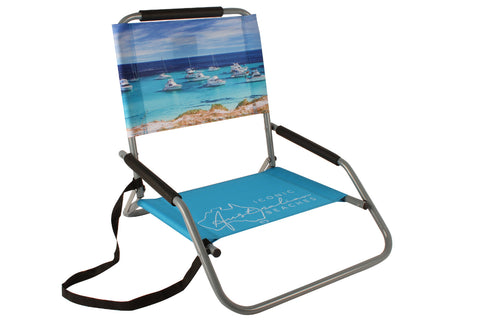 Good Vibes™ Foldable Beach Chair with Carry Strap, Lightweight & Portable, High Back, Powder Coated Frame - Rottnest Island